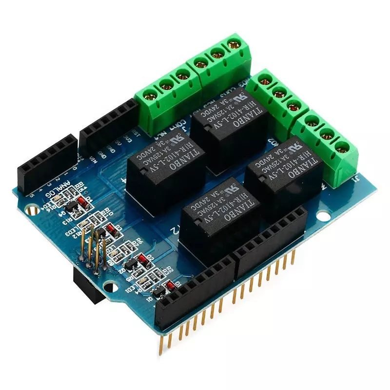 HTB18hCxbynrK1RjSsziq6xptpXaR.jpg_960x960 Relay Module Shield 4 Channel For Arduino - Image 1